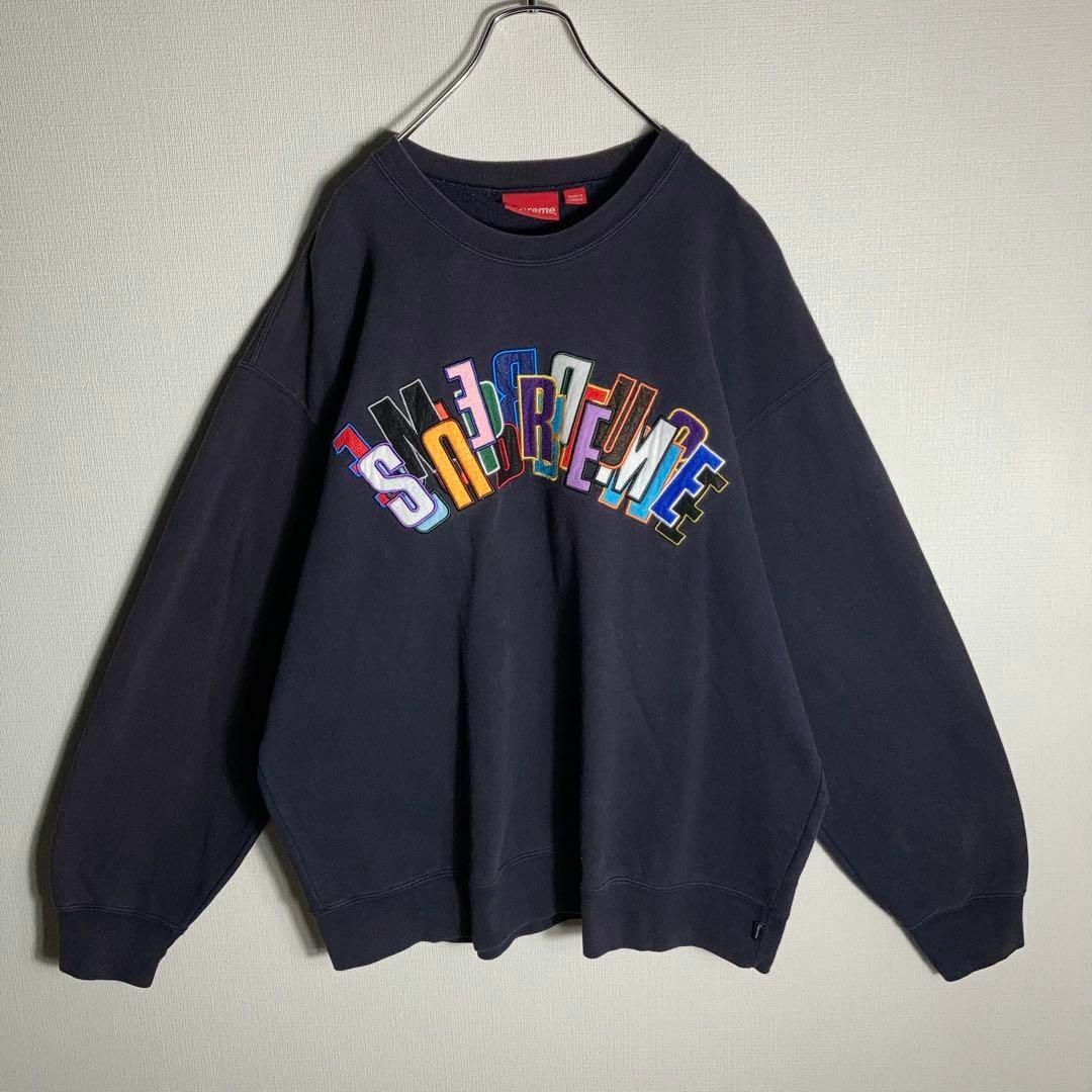 SUPREME スウェット ビッグロゴ 刺繍ロゴ 紺 XL