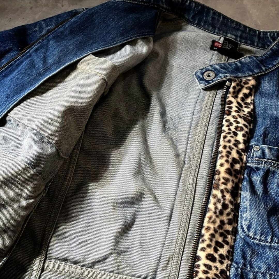 archive diesel leopard denim jacket y2k