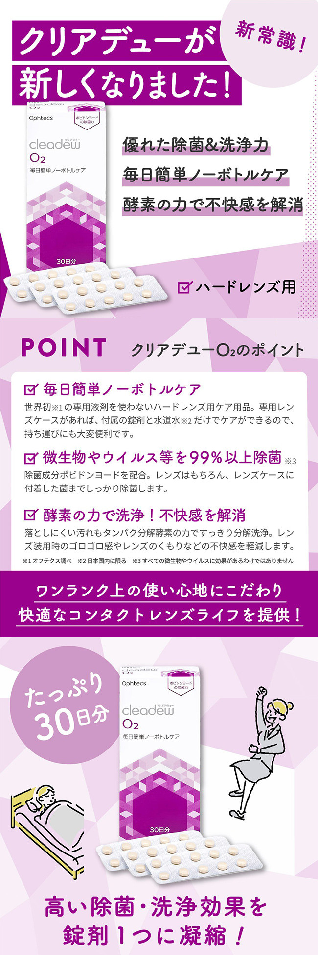 オフテクス クリアデュー o2 30錠 30日分 3箱 ハード コンタクトレンズ