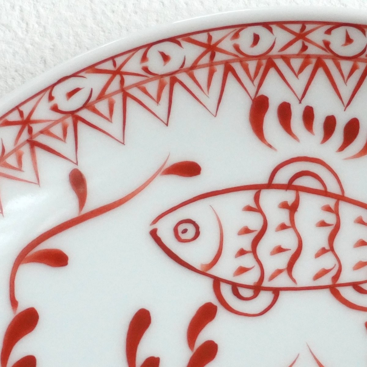 有田焼 魚鳥文中皿 【 香蘭社 】 赤絵 シリーズ 手描き 17cm プレート