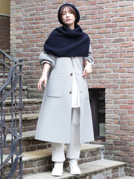 Vert メリノ配色リバー コクーンスリーブコート(リバーシブル)（ウール