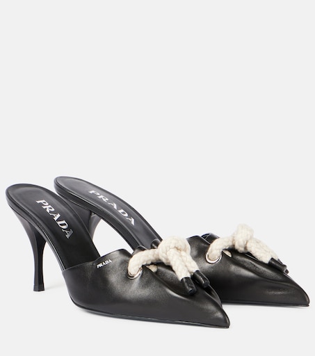 Logo leather mules in black - Prada | Mytheresa