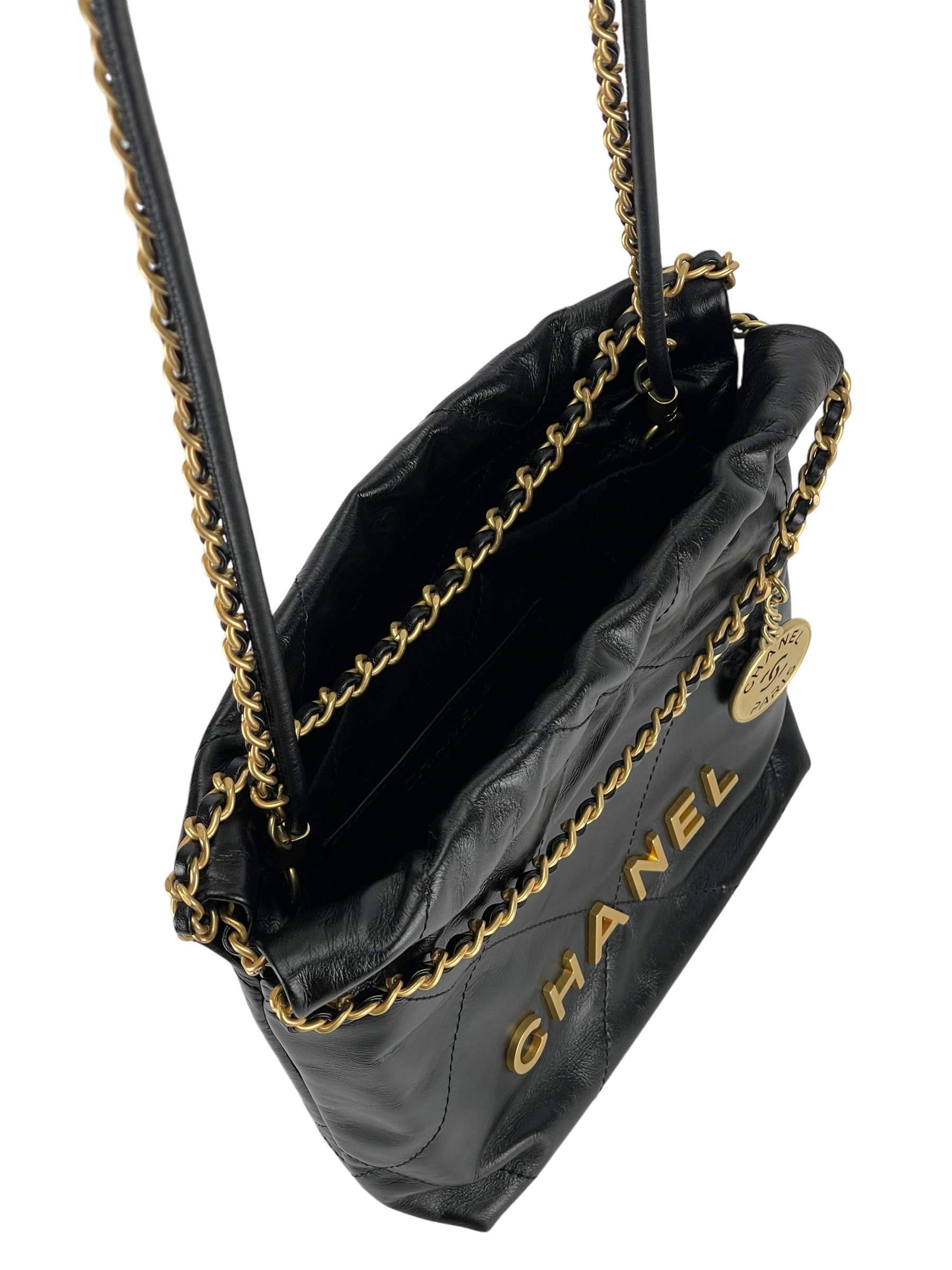 CHANEL - 22 Mini Bag Black Calfskin Gold Hardware – Camellia