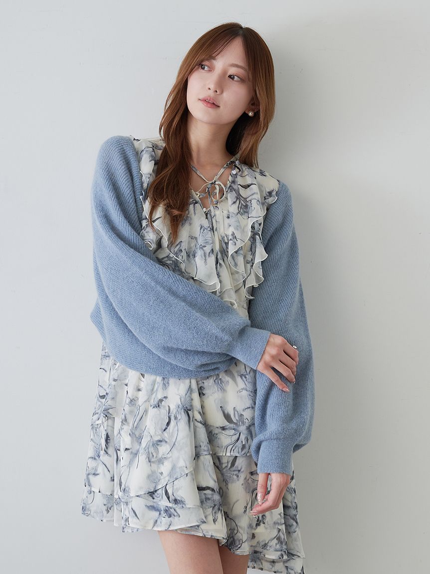 SNIDEL Sustainableプリントフリルミニワンピース BLU