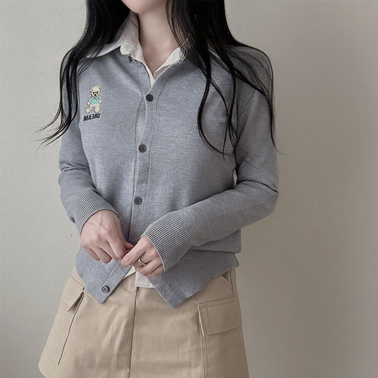 クマ刺繍ラウンドデイリー長袖ニットカーディガン｜カーディガン｜韓国