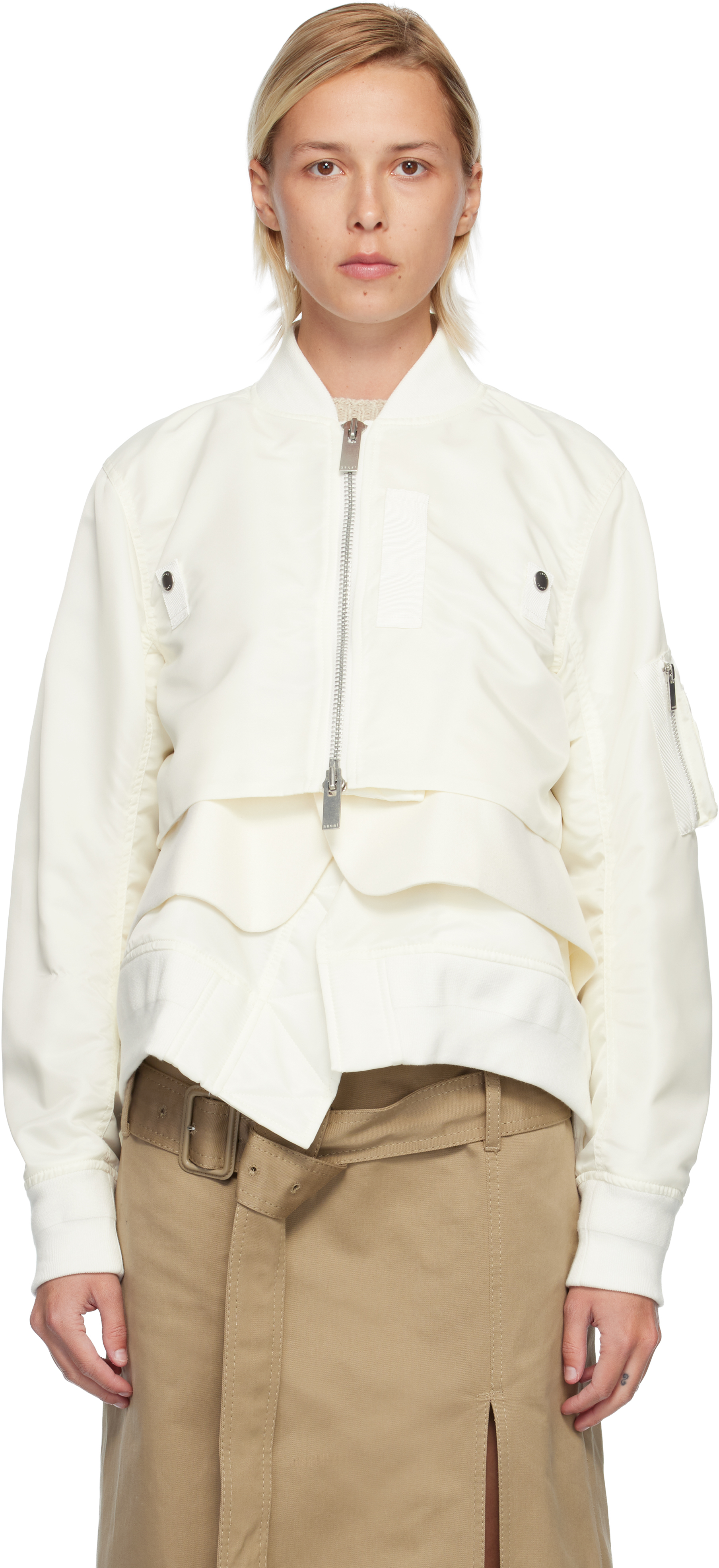 Off-White Nylon Twill & Wool Melton Blouson Jacket by sacai on Sale
