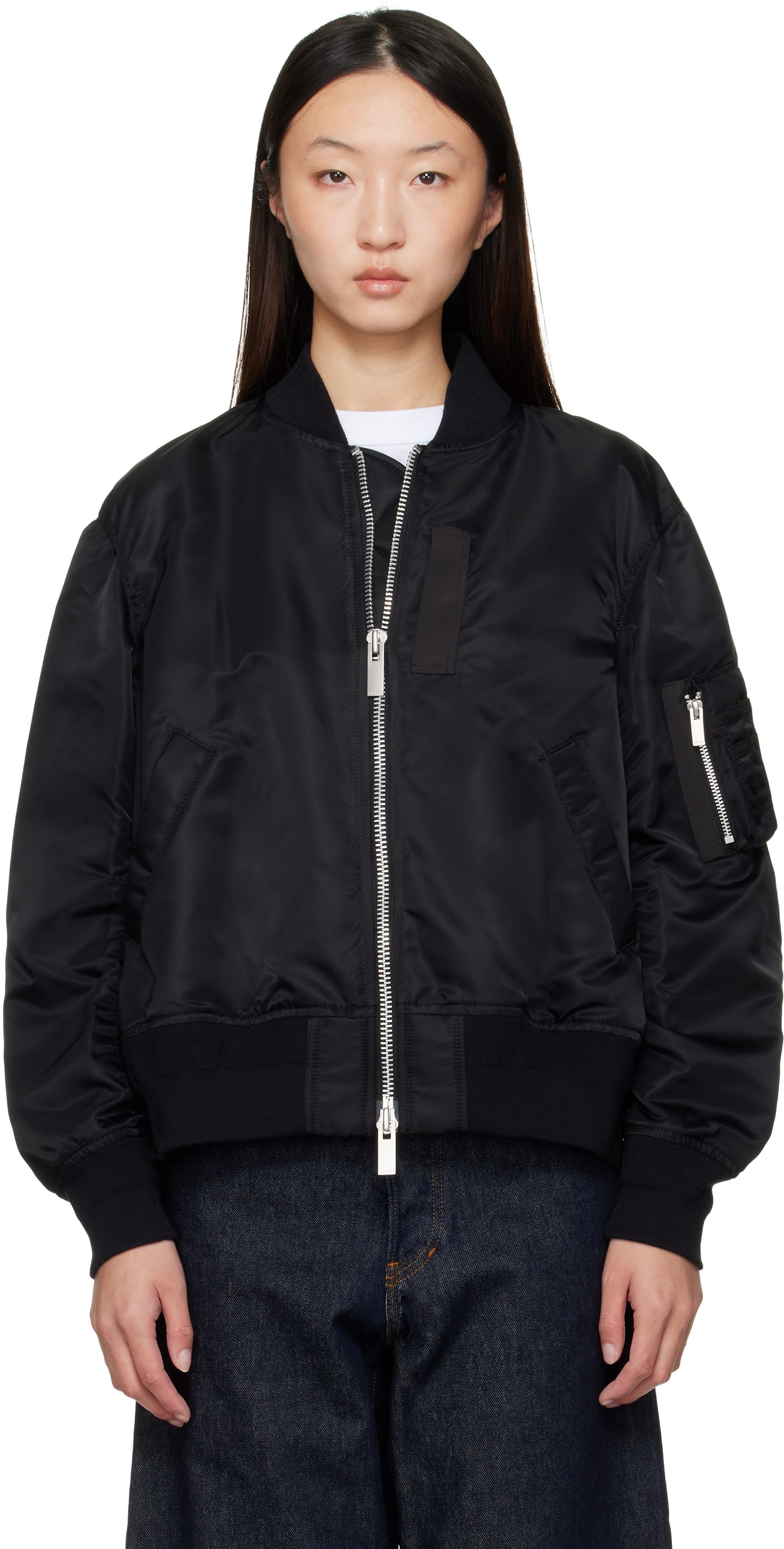 sacai: ブラック Nylon Twill ボンバージャケット | SSENSE 日本