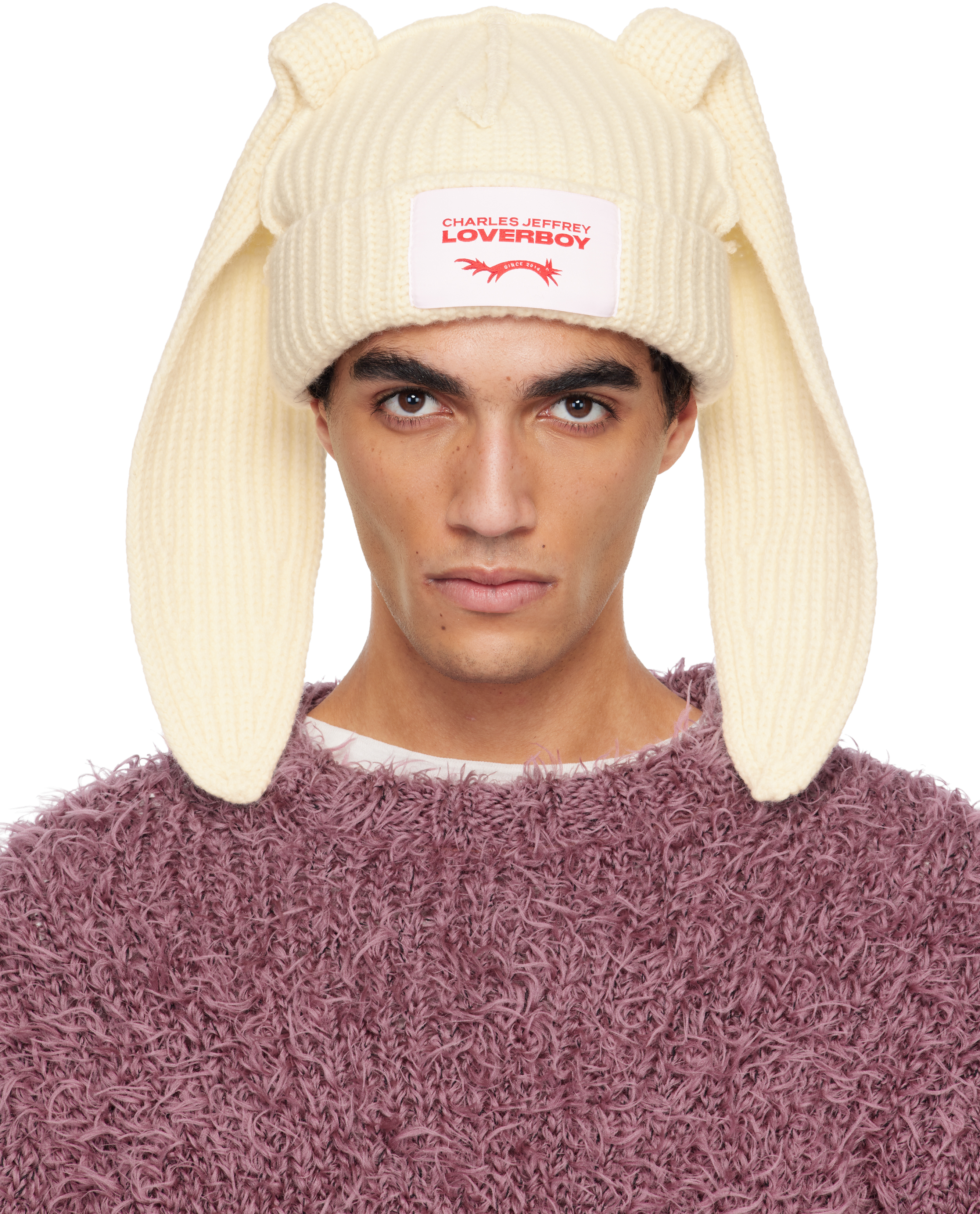 Charles Jeffrey LOVERBOYのオフホワイト Chunky Rabbit ビーニーが