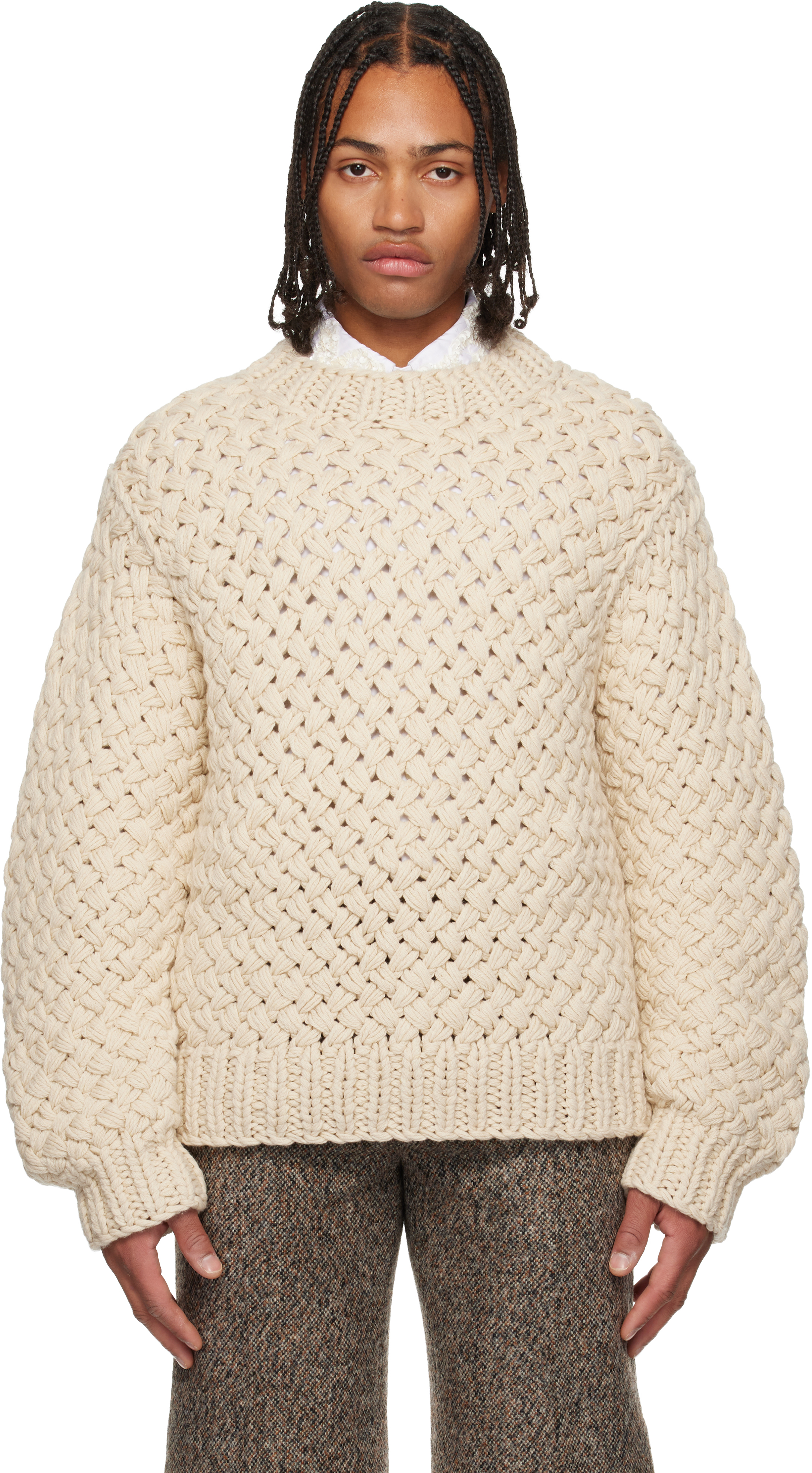Dries Van Notenのベージュ オープンニット セーターがセール中