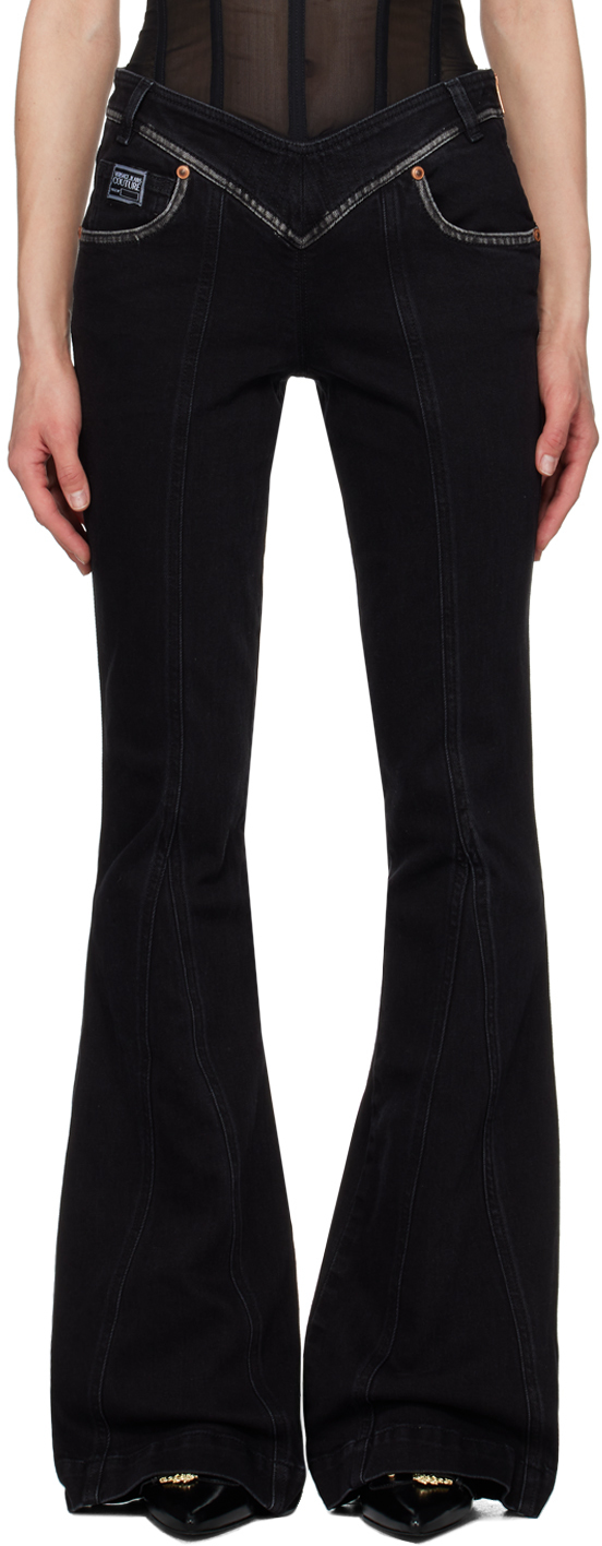 Versace Jeans Couture Low-rise V Waistband Flare Jeans In Black