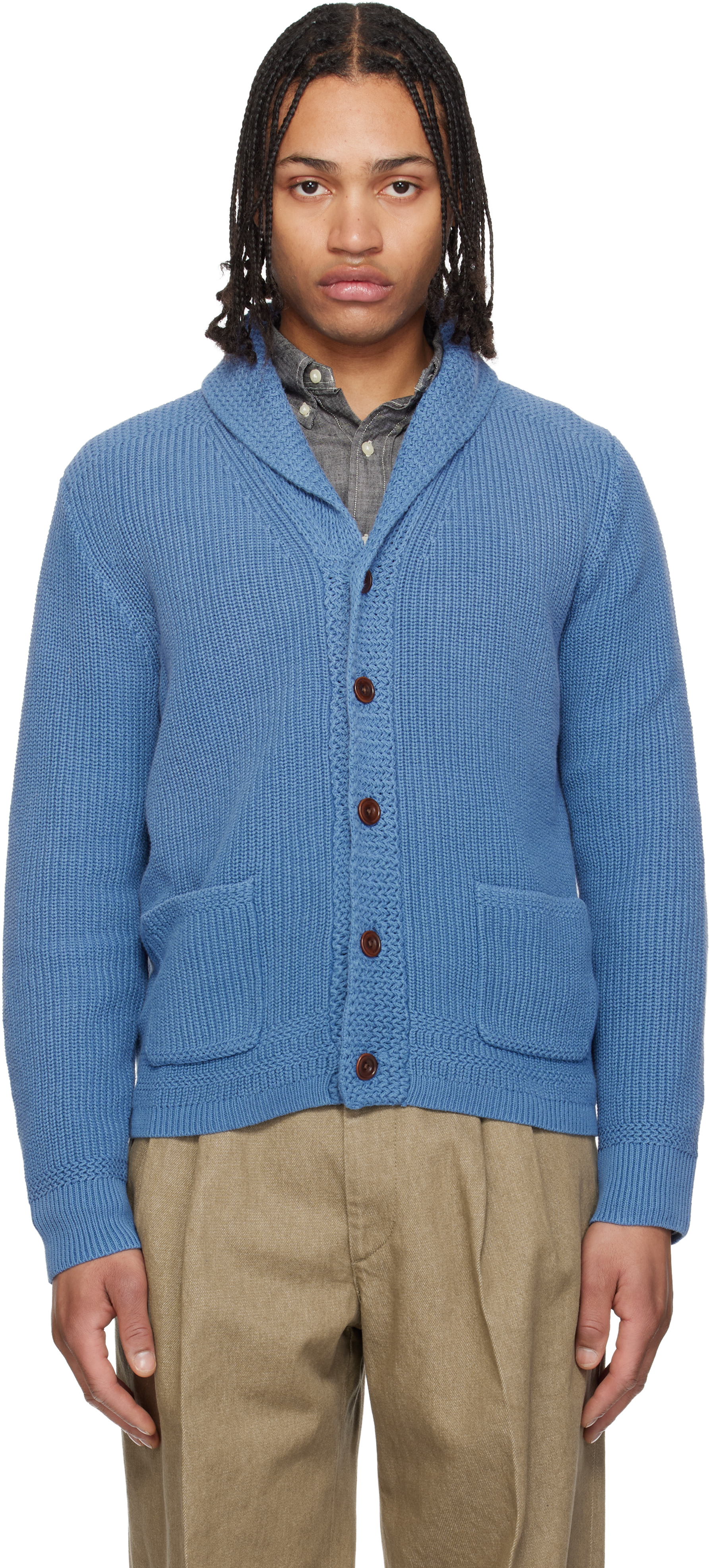 Polo Ralph Lauren: ブルー コットン ショールカラー カーディガン