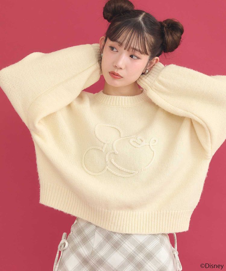 Disney/ミッキーコード刺繍ニットプルオーバー/earth music&ecology