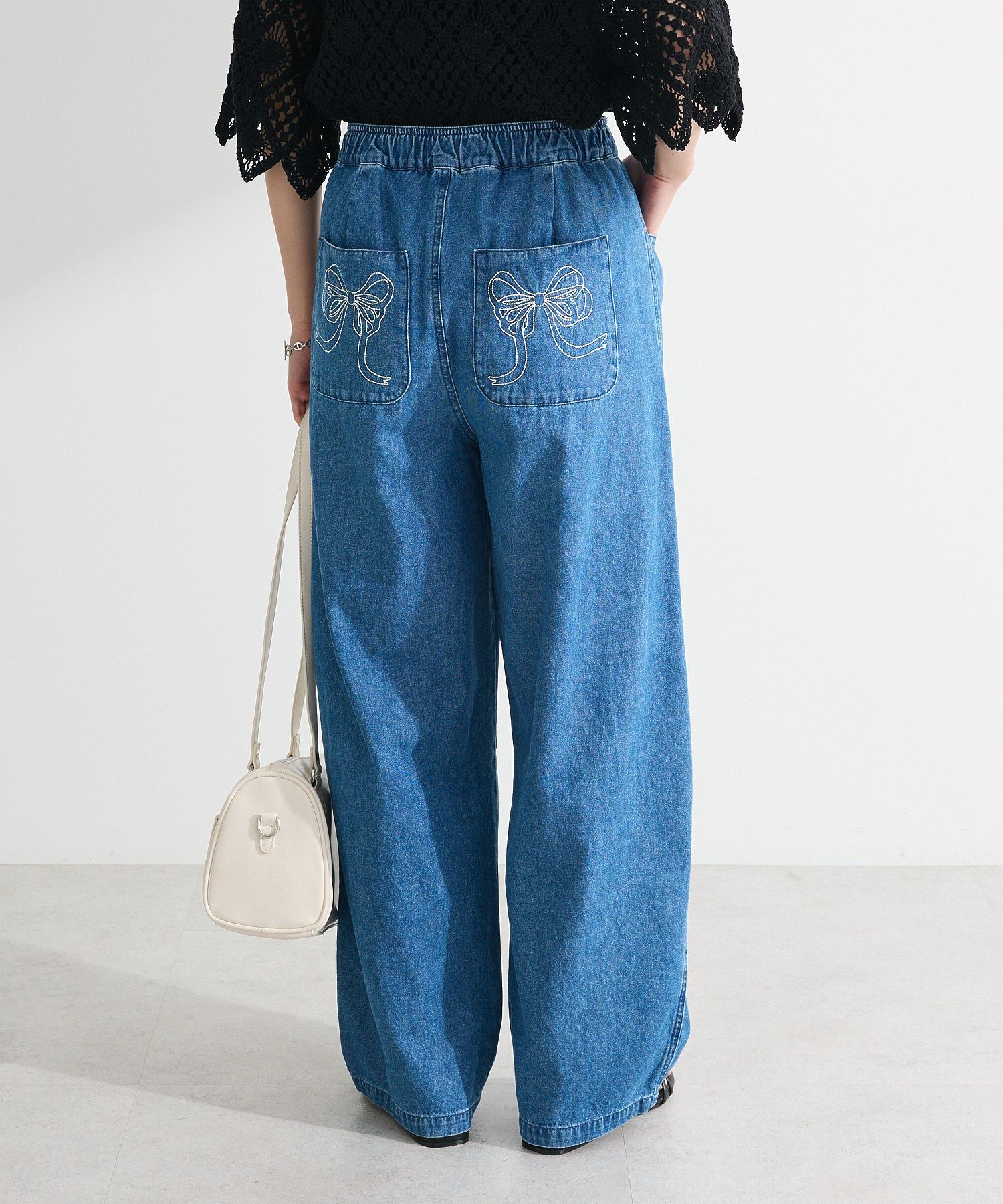 DOUBLE FLAGSリボン刺繍ポケットデニム/Green Parks（グリーン