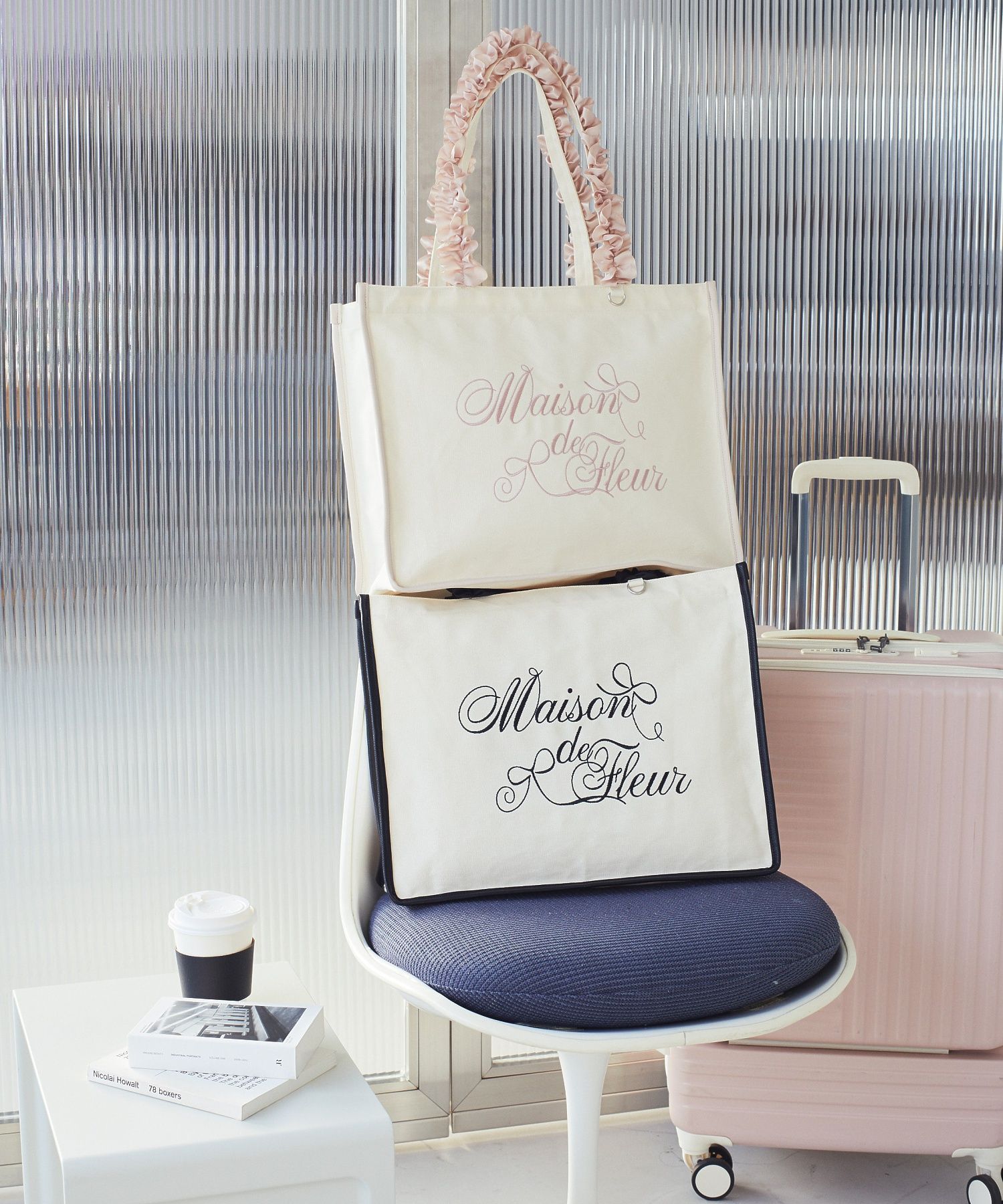 ロゴ刺繍フリルハンドル帆布キャリーオンバッグ/Maison de FLEUR