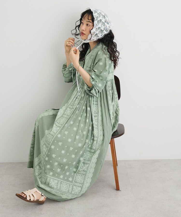 インド綿パネル柄ウエスト切り替えボリュームワンピース/CRAFT