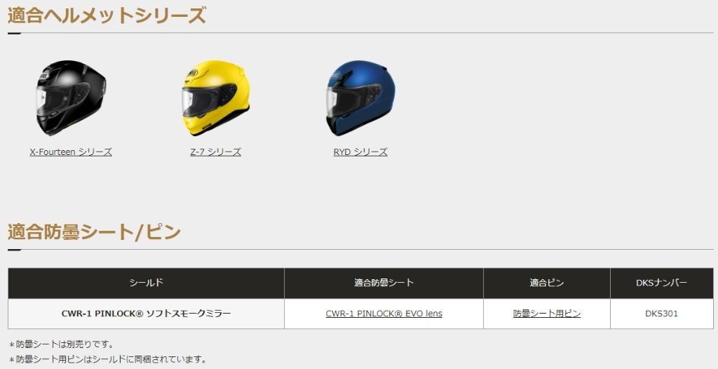 Webike | SHOEI ショウエイ CWR-1 ミラーシールド【オプション・リペア