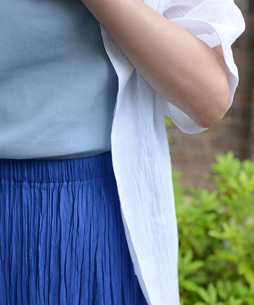 麻100% ちぢみ ユニセックス スタンド カラー シャツ | ホワイト