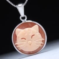 チェーン付き】キュートな猫モチーフのシェルカメオペンダントトップ