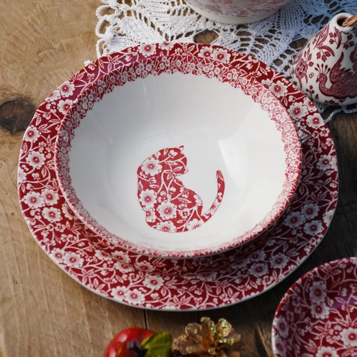 イギリス食器 Burleigh レッドキャリコキャット シリアルボウル