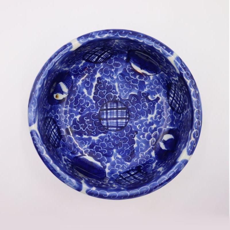 希少手描き染付三つ鉢入れ子飾り鉢｜明治時代アンティーク｜26×9.5cm
