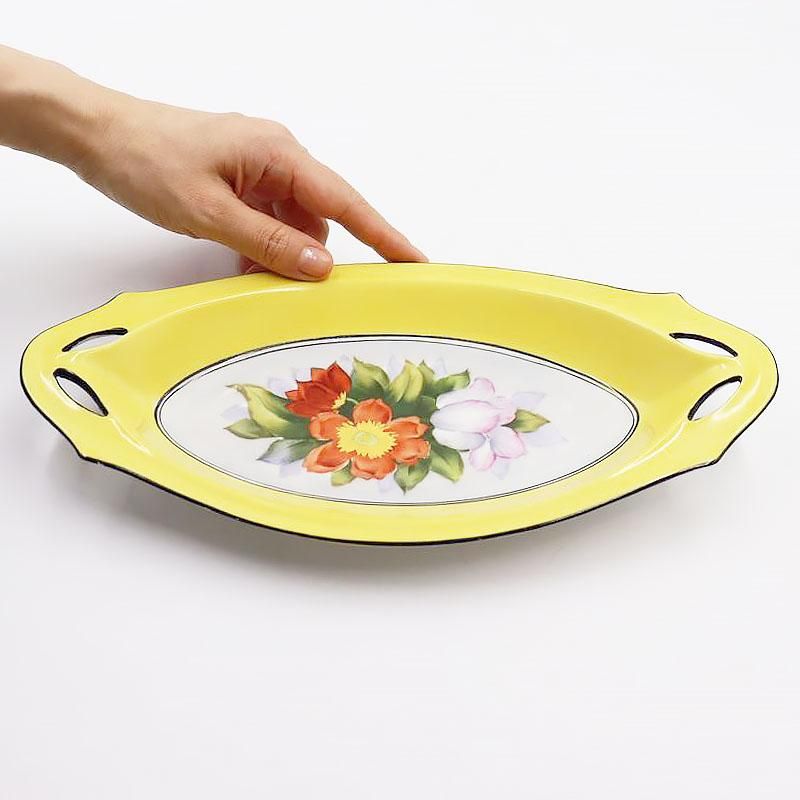 希少アールデコ花柄手描きセロリ皿 NORITAKE イエロー直径28.5 高さ4.5