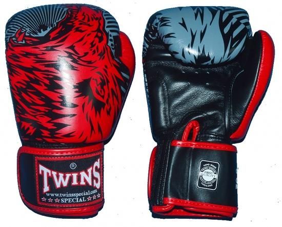 TWINS 本革製ボクシンググローブ ウルフ 黒赤