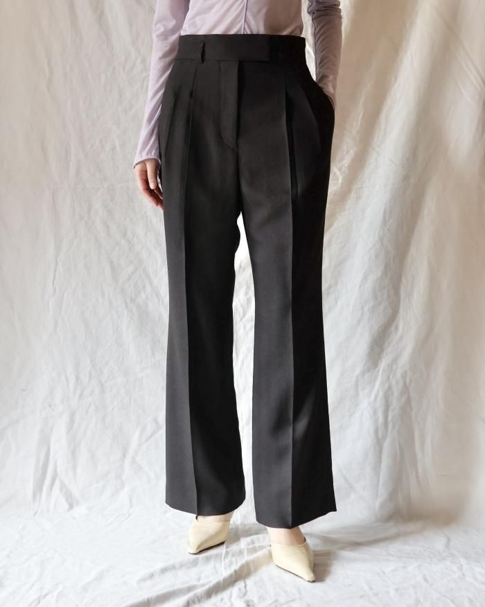 Mame Kurogouchi：Linen Touch Triacetate Cropped Trousers - BLACK