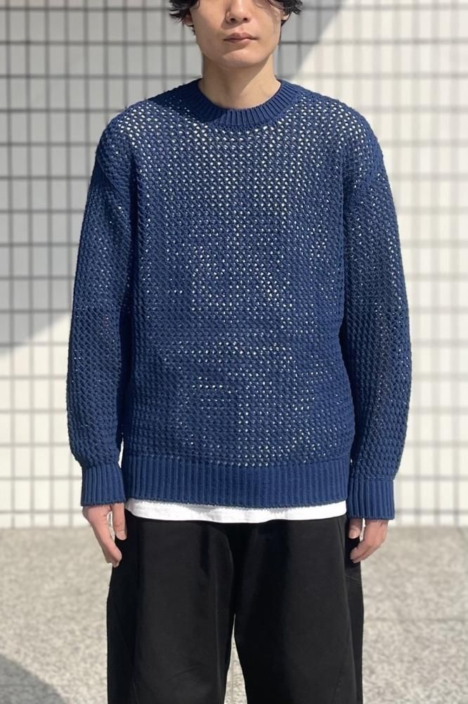 COTTON LILY-YARN MESH KNIT P/O(BLUE) - H-L