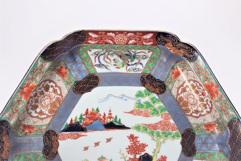 幸楽窯 錦色絵山水尺盛皿