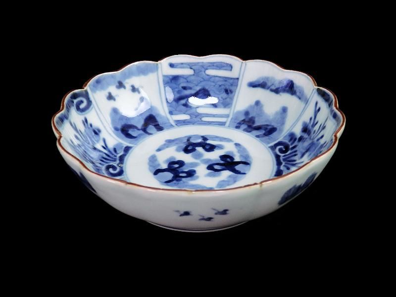 大聖寺伊万里 染錦 窓絵 葉唐草の図 向付 2客 D686AS-BDu 大聖寺