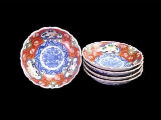 大聖寺伊万里 染錦 窓絵 葉唐草の図 向付 2客 D686AS-BDu 大聖寺