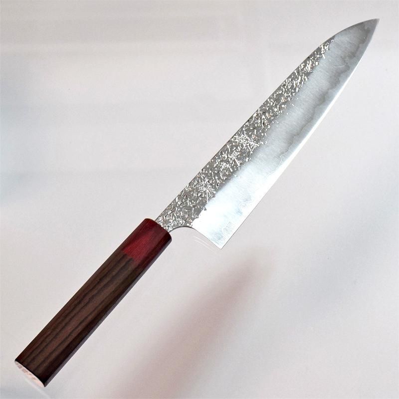 黒崎優 「雫」 牛刀210mm 粉末ハイス鋼・鎚目打・紫檀八角柄 - 越前本