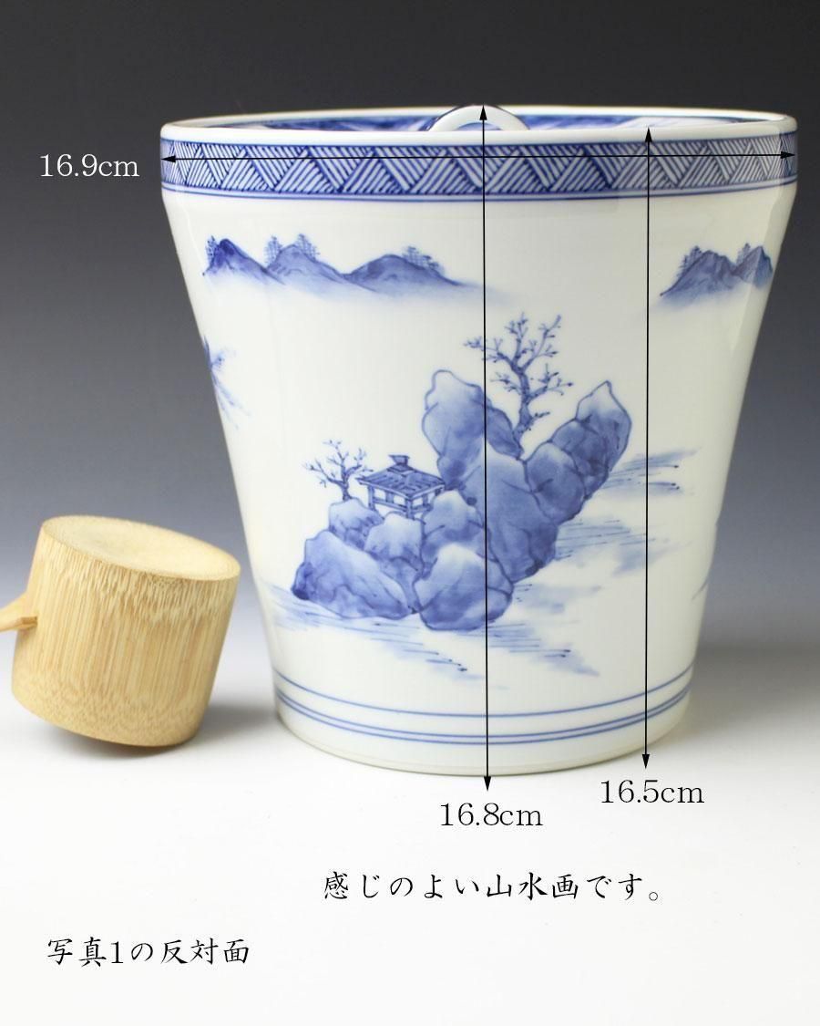 染付山水絵末広形水指 三代 西村徳泉 造
