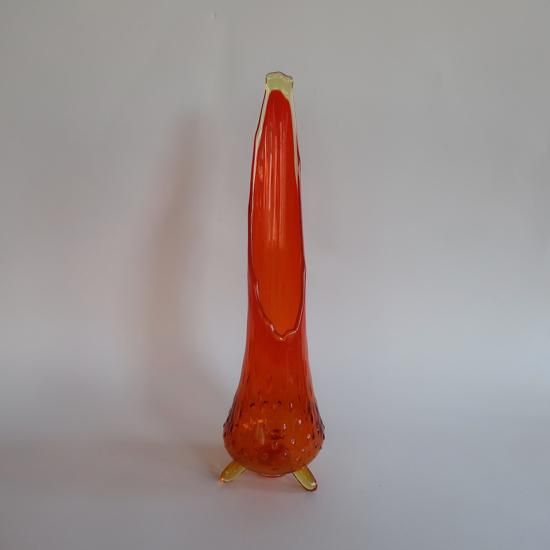 Vintage Swung Art Glass Orange Vase L size/ミッドセンチュリー