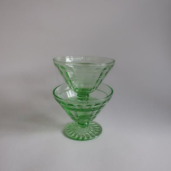 Vintage Hocking BLOCK OPTIC Green Uranium sherbet Glass/ビンテージ