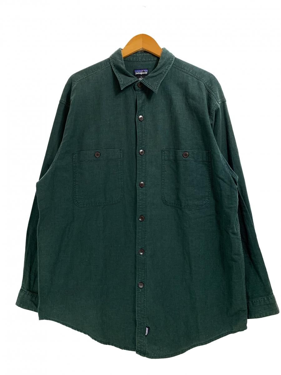 95年 patagonia Linen Cotton L/S Shirt 深緑 L 90s パタゴニア 長袖