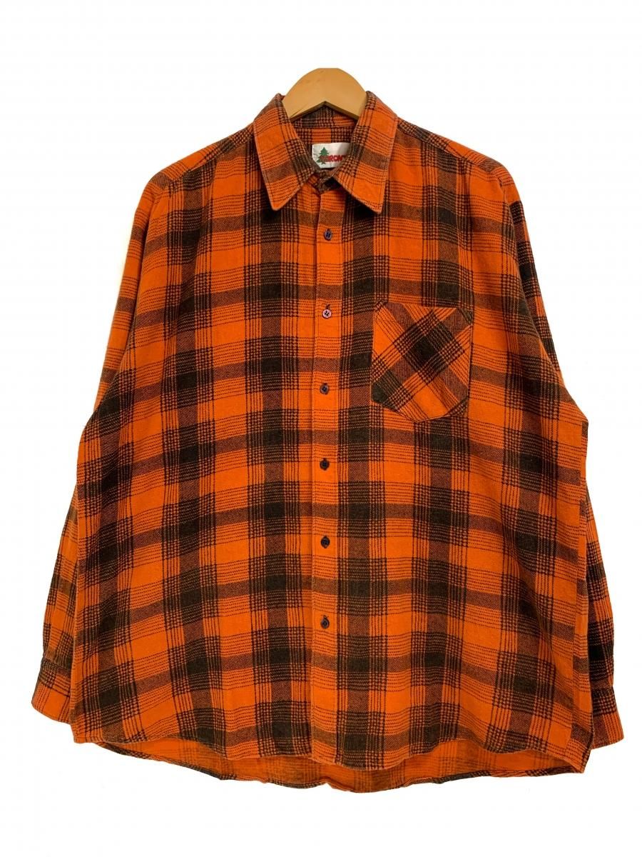 80~90s TRONTO Check Print Flannel L/S Shirt オレンジ黒 L チェック