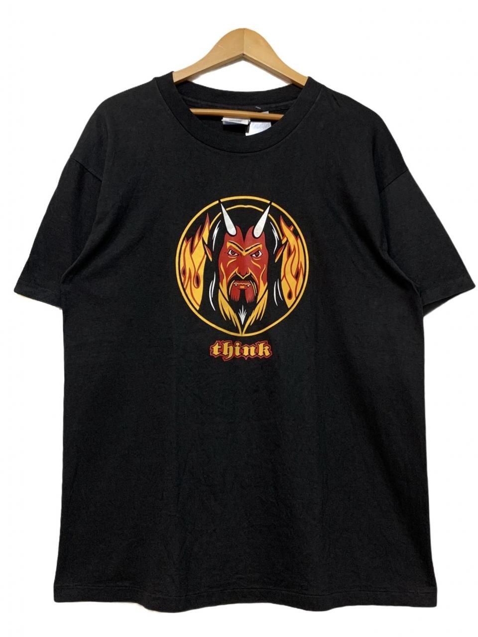 90s THINK Skateboards Print S/S Tee 黒 L シンク スケートボード