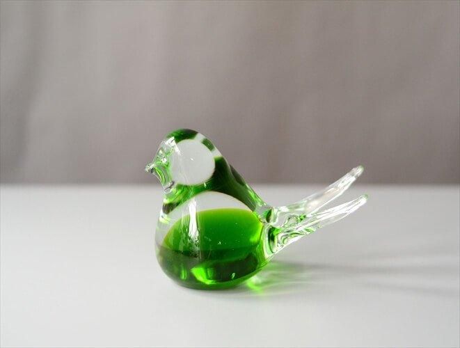 北欧ヴィンテージ グリーンガラス 鳥のオブジェ
