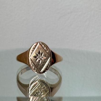 1900-40年代 9金 ダイヤモンド シグネットリング（9KYG Diamond Ring
