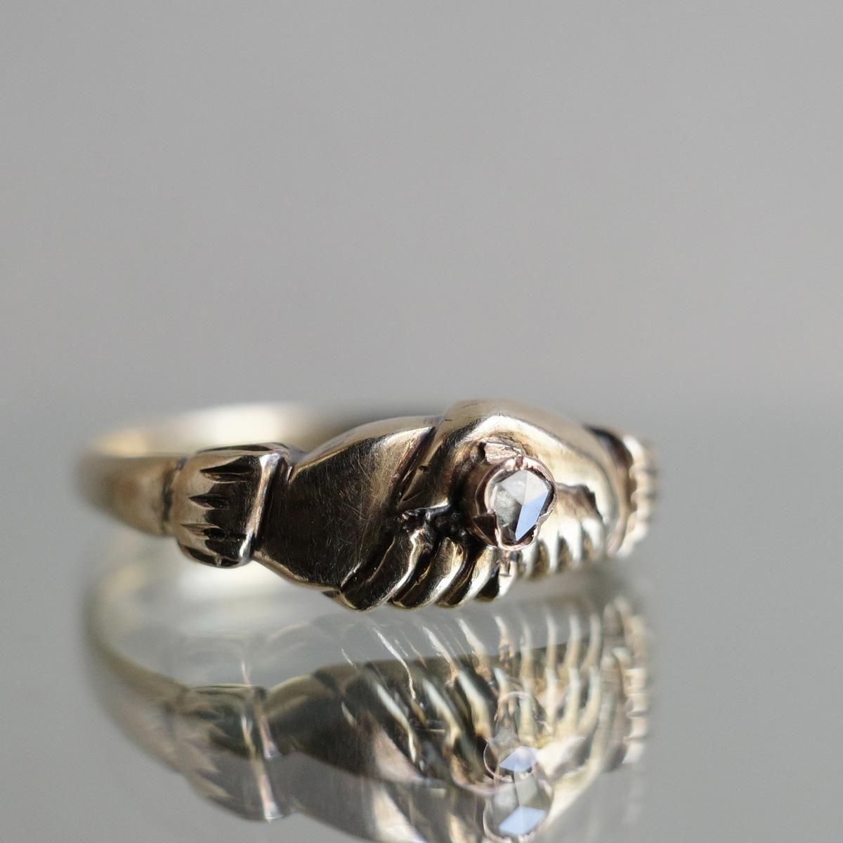 9金 ダイヤモンド シェイクハンド リング（Victorian-Art Deco 9K