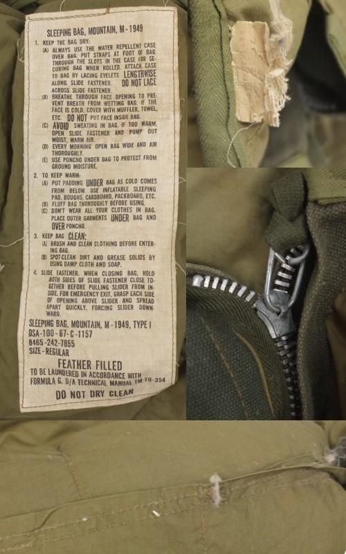 米軍 スリーピングバッグ マウンテン M-1949 ダウン羽毛 寝袋 67年