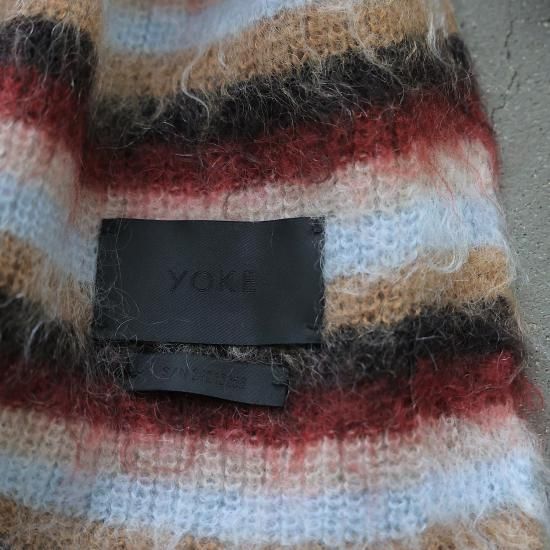 YOKE | MOHAIR BORDER LONG STOLE(BROWN×RED) | モヘアボーダーロング