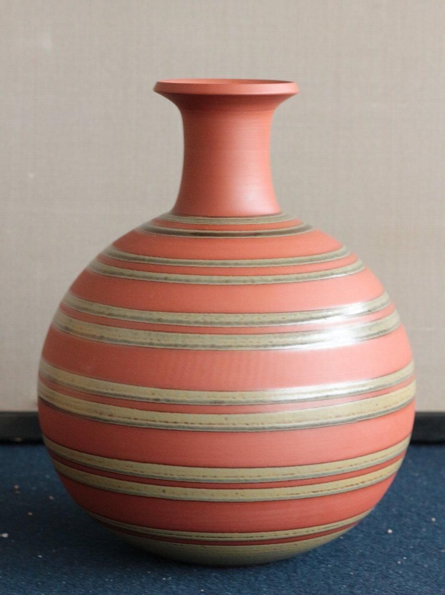 佐渡やきもの・陶器 長浜数右衛門 無名異花瓶 共箱 商品番号30092901