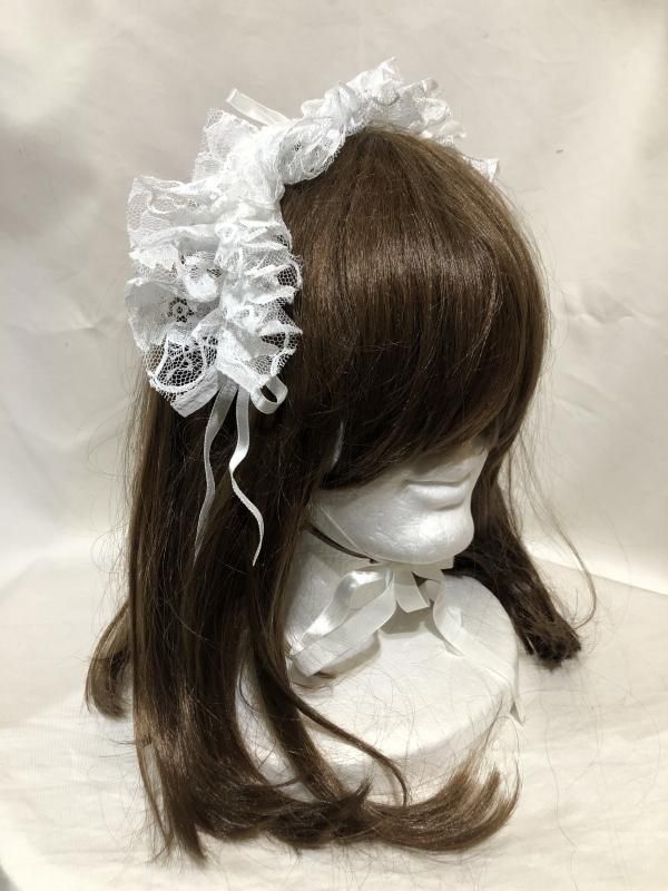 ◇受注商品◇総レースボリュームフリルヘッドドレス（小）：白レース