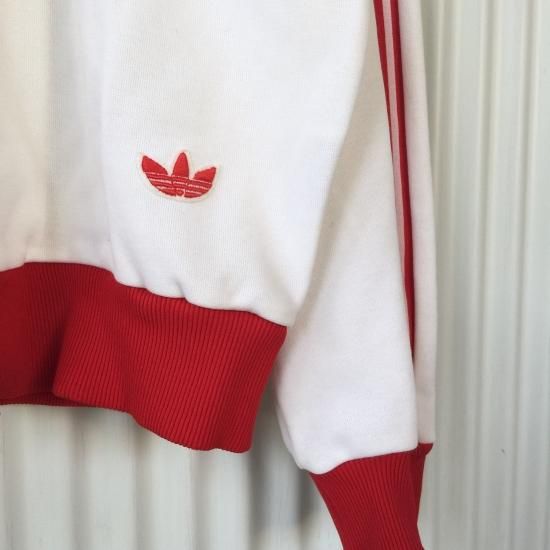 adidas ヴィンテージトラックジャケット トレフォイル刺繍 白×赤ライン