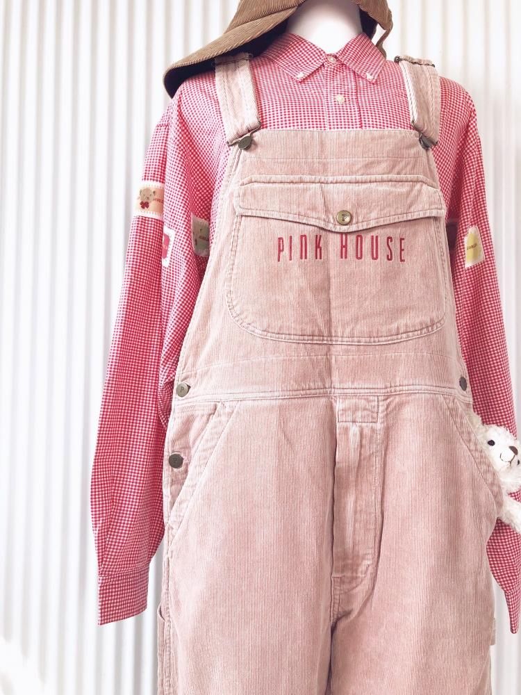 PINK HOUSE くまちゃんワッペン コーデュロイオーバーオール- 古着屋