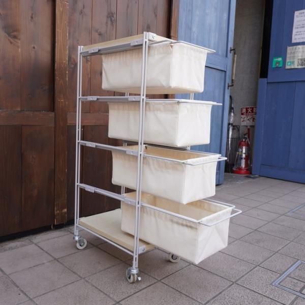 無印良品 MUJI スチール4段 帆布バスケット付き ユニットシェルフ