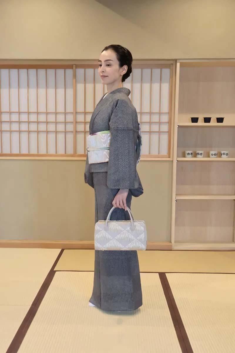 銀座【C-2817-2】絽 江戸小紋 黒色 横段に小紋柄寄せ（反端付）（N
