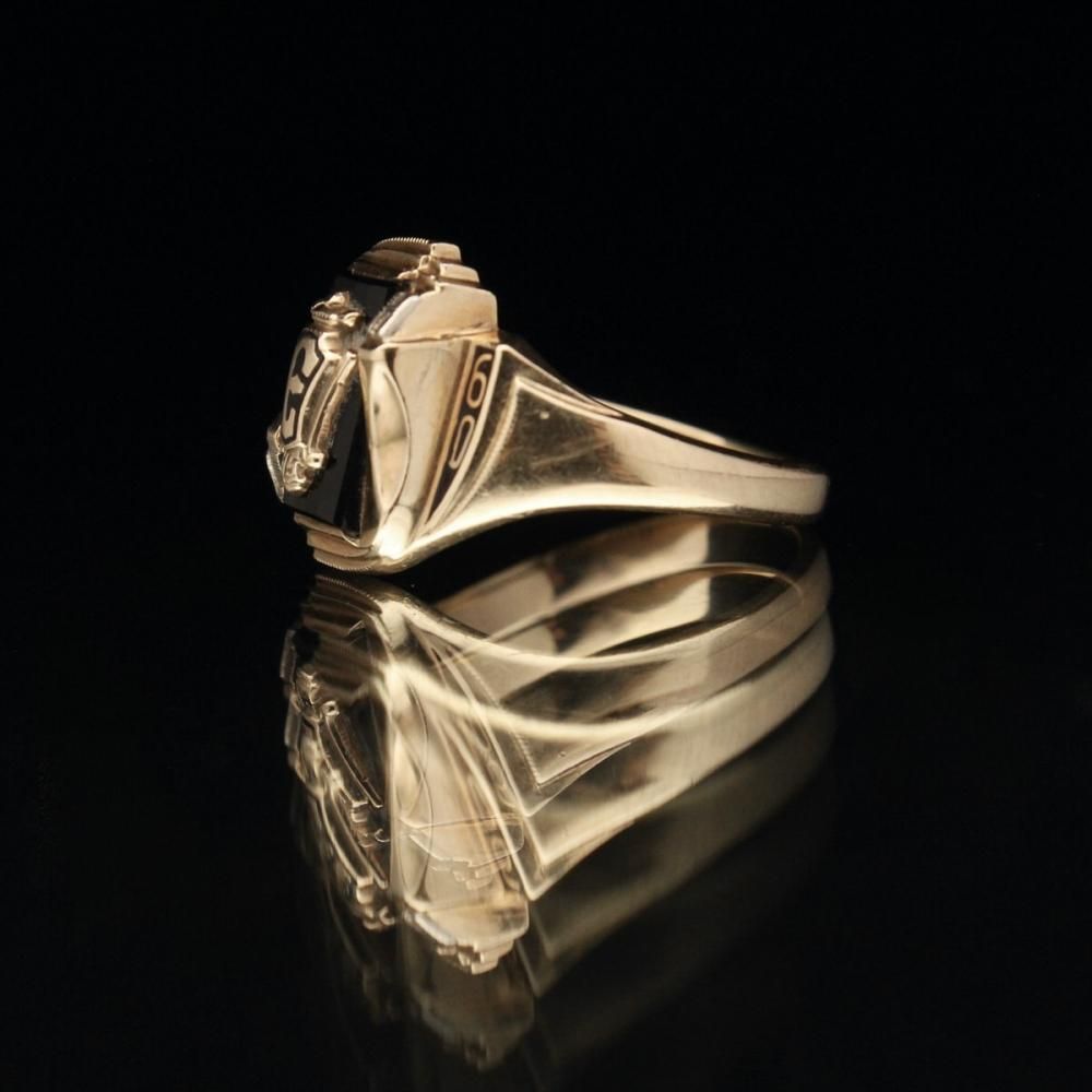 ヴィンテージ カレッジリング【JOSTEN 10kt Gold × Onyx Emblem Top